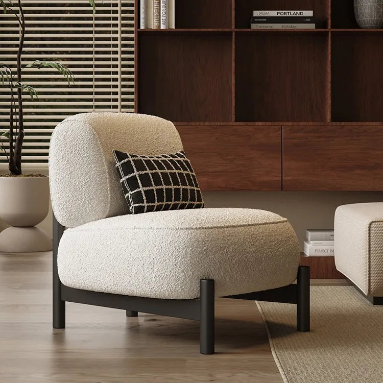 Cream Antique Living Room Single Sofa Designer Living Room Beauty Salon Reception Cloth Cashmere Leisure Chair