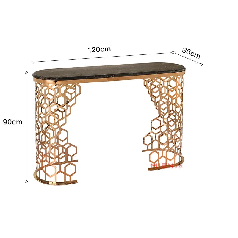 PJ13Modern light luxury entrance table stainless steel marble entrance table sofa back few