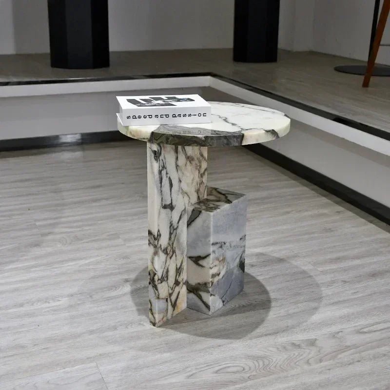 D45xH52CM Modern Nordic Style Furniture Luxury 100% Natural Stone Square Round Natural Marble Side Table Home Decoration
