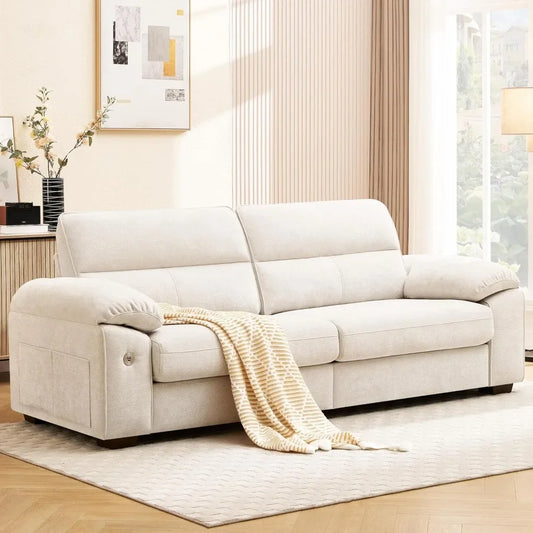 92" Modern Sofa for Living Room, Deep Seat Chenille Couch with Fast Charging Port & Removable Washable Cushions
