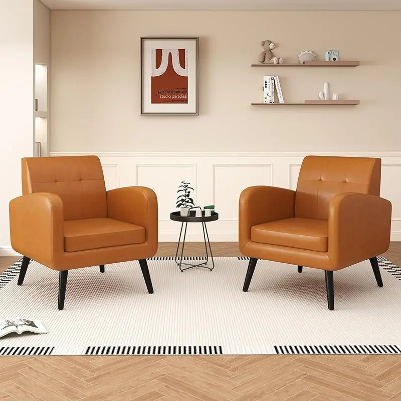 TTF Upholstered Fabric Cozy Armchairs, Living Room Side Chair with Solid Wood Legs, Beige CS