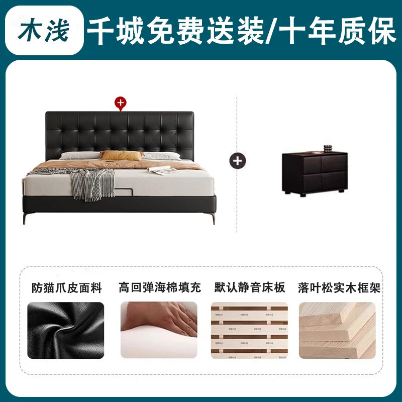 Designer Black Double Bed Waterproof Full Size Wooden Platform Double Bed Headboards Luxury Letto Matrimoniale Bedroom Furniture