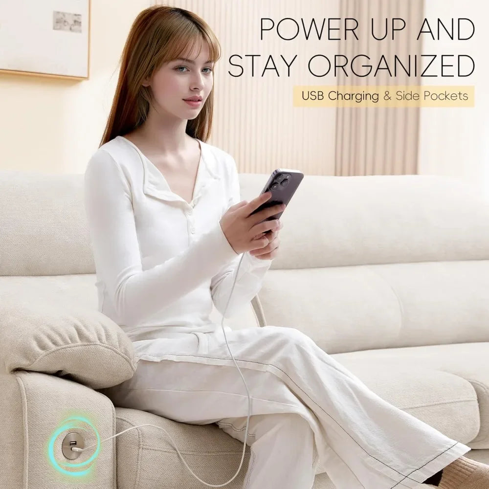 92" Modern Sofa for Living Room, Deep Seat Chenille Couch with Fast Charging Port & Removable Washable Cushions