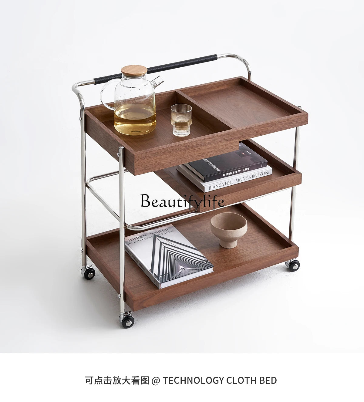Retro trolley, living room, premium wooden coffee table, side push-pull dining car, ancient style
