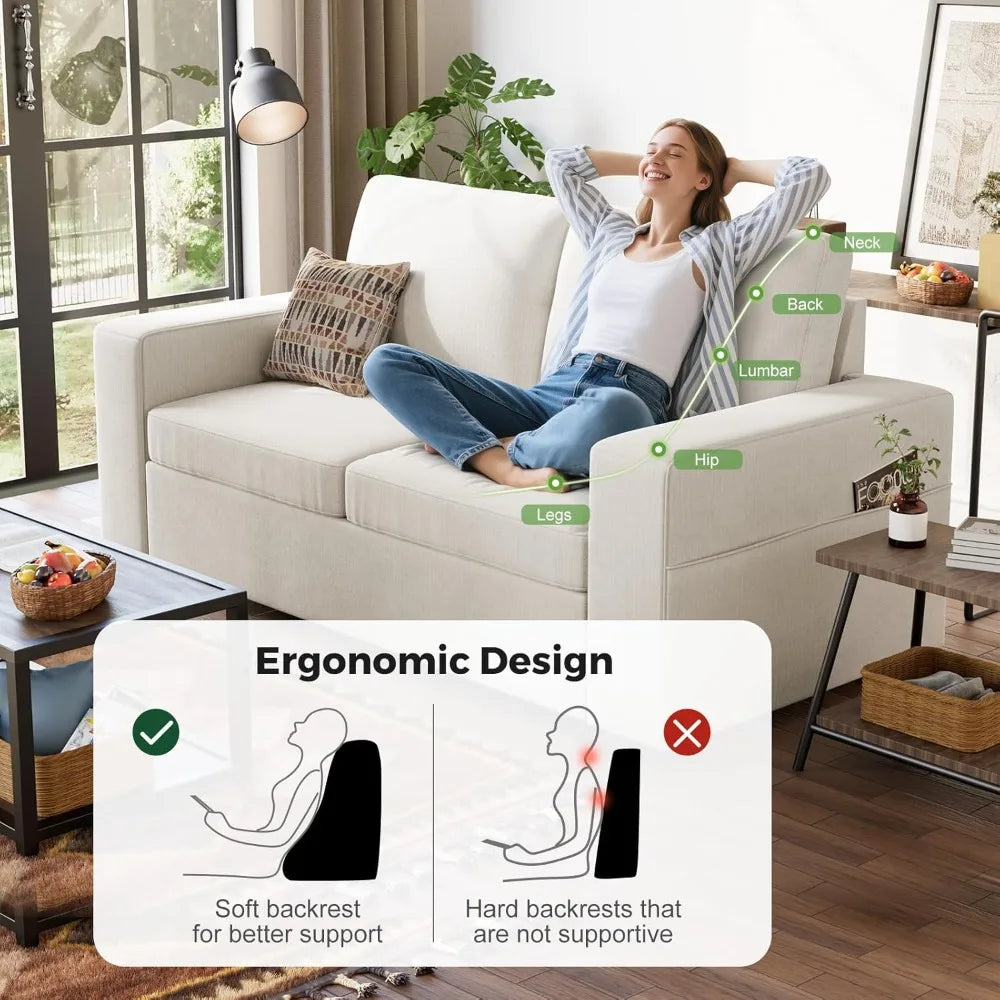70" Sofa Couch for Living Room, Deep Seat Sofa with USB/Type-C Port, Side Pockets, Removable Cover, Comfy 2-Seats Loveseat