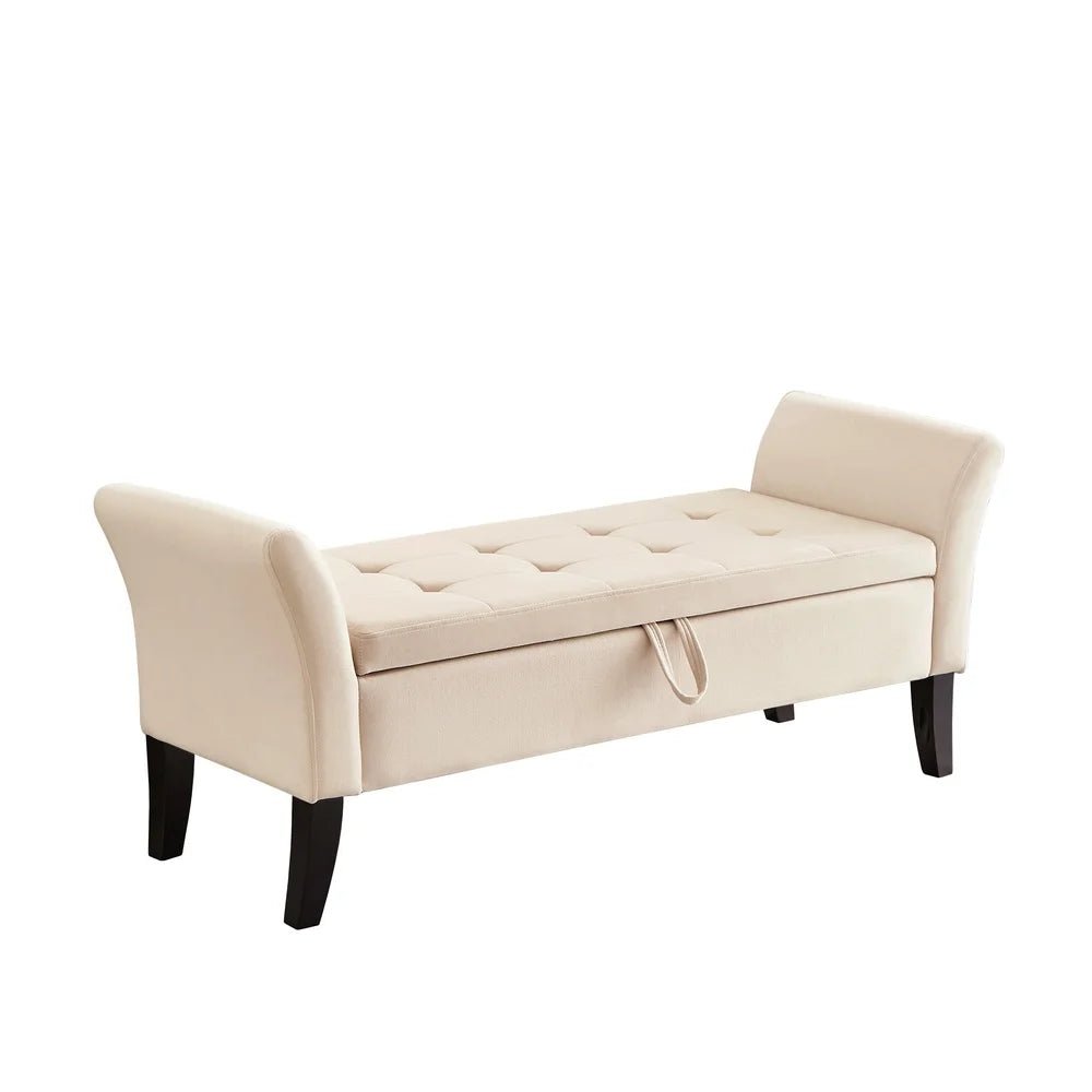 Tufted Storage Bench with Hidden Storage Bedroom Entryway Footstool Soft Velvet Upholstered Comfortable Durable Wood Frame