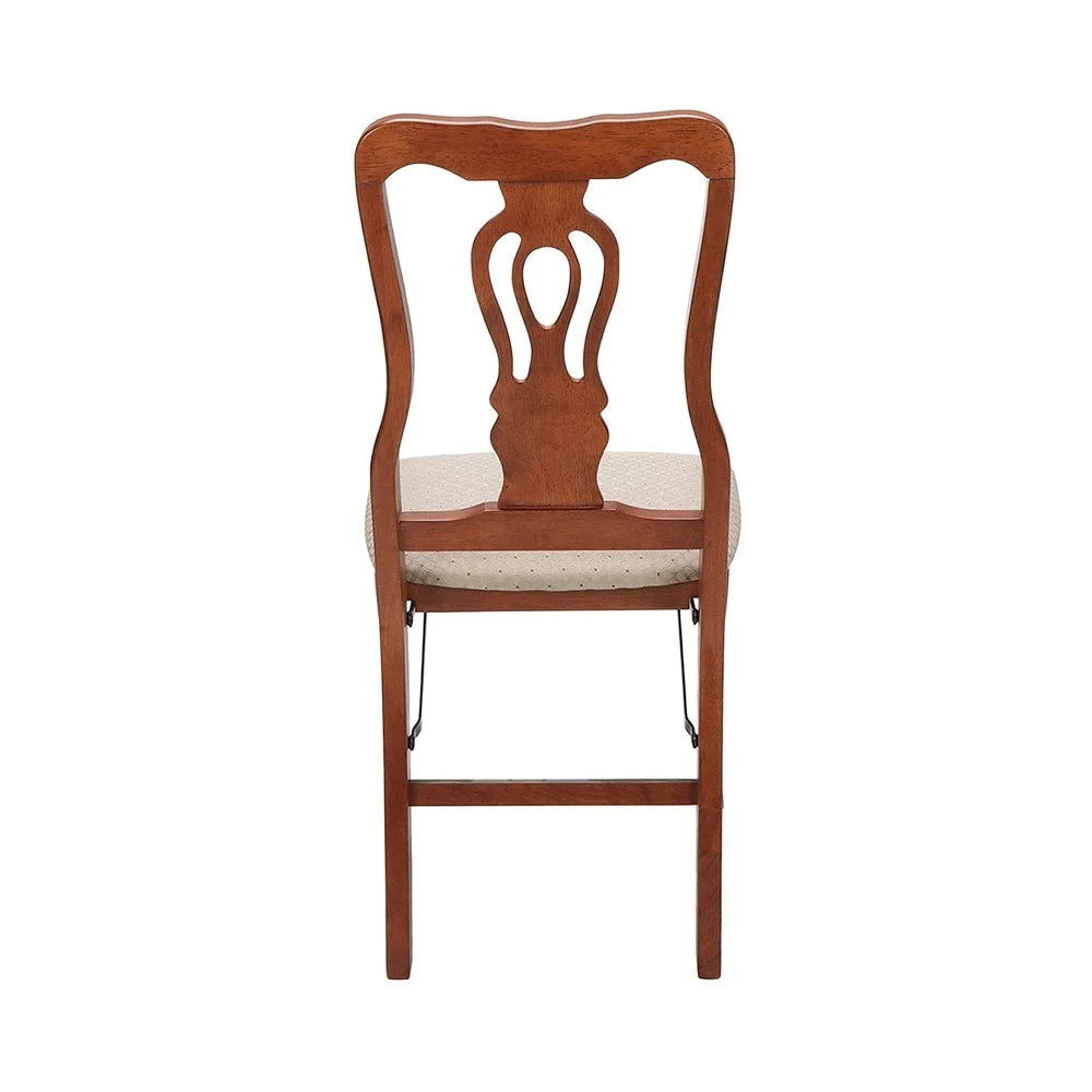 Folding Hardwood Chairs Set of 2 with Blush Upholstery Steel Mechanism Traditional Design Indoor Use Elegant Storage Solution