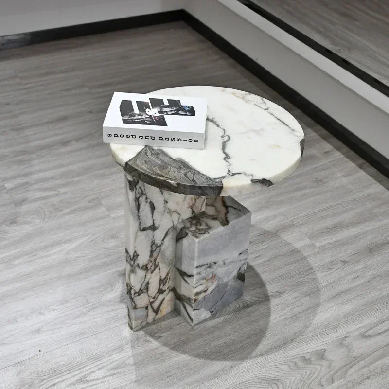 D45xH52CM Modern Nordic Style Furniture Luxury 100% Natural Stone Square Round Natural Marble Side Table Home Decoration