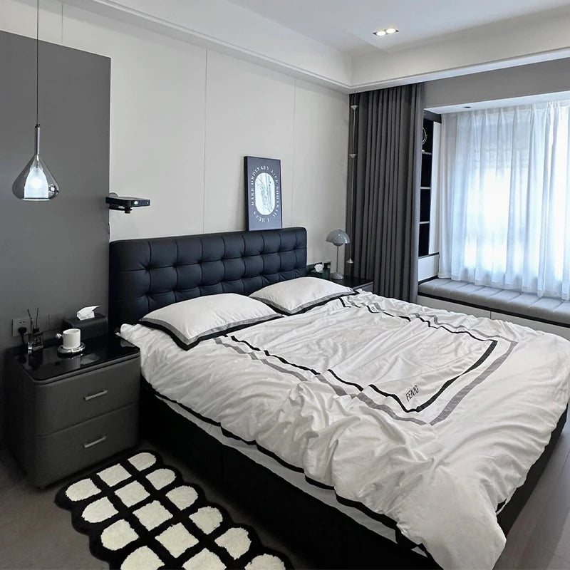 Designer Black Double Bed Waterproof Full Size Wooden Platform Double Bed Headboards Luxury Letto Matrimoniale Bedroom Furniture