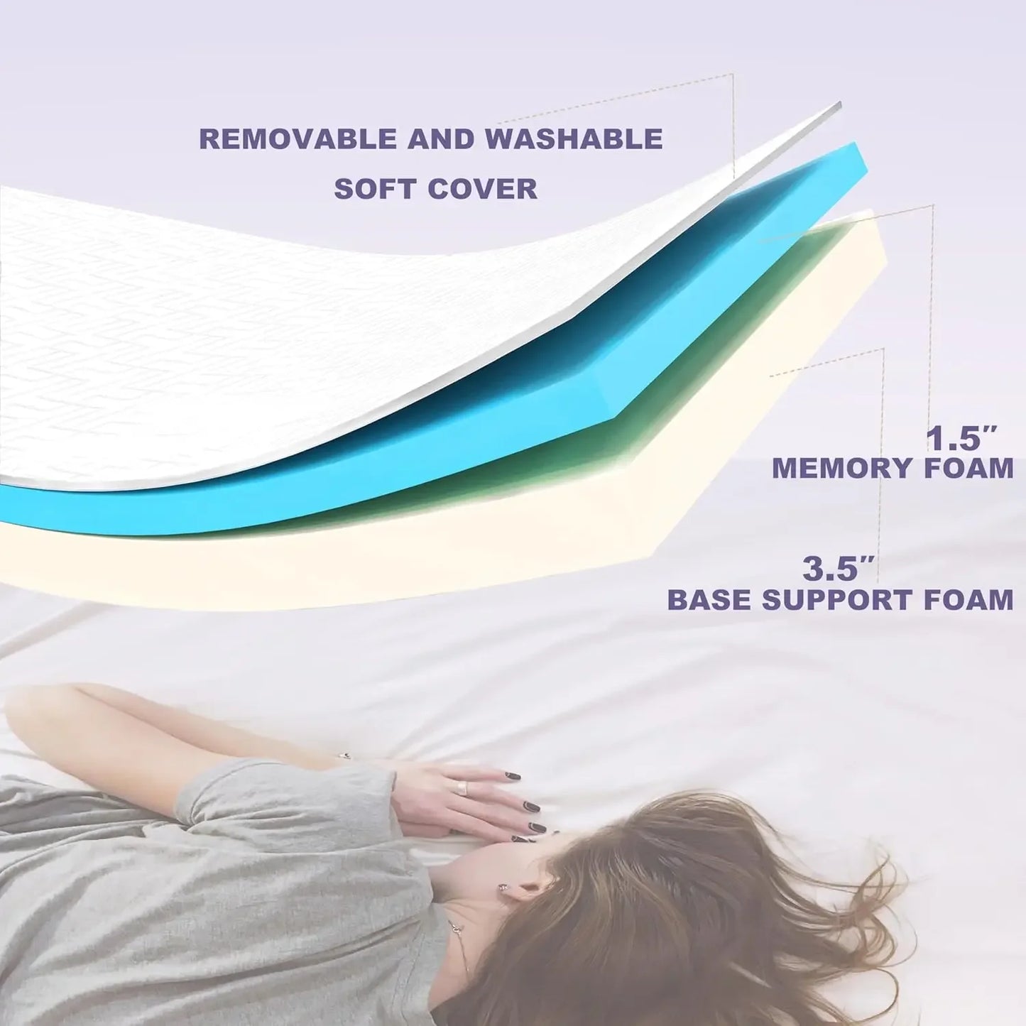 Folding Bed with Headboard, 75" x 39" Portable Frame with 5" Memory Foam Mattress, Twin Guest Bed Rollaway for Adult