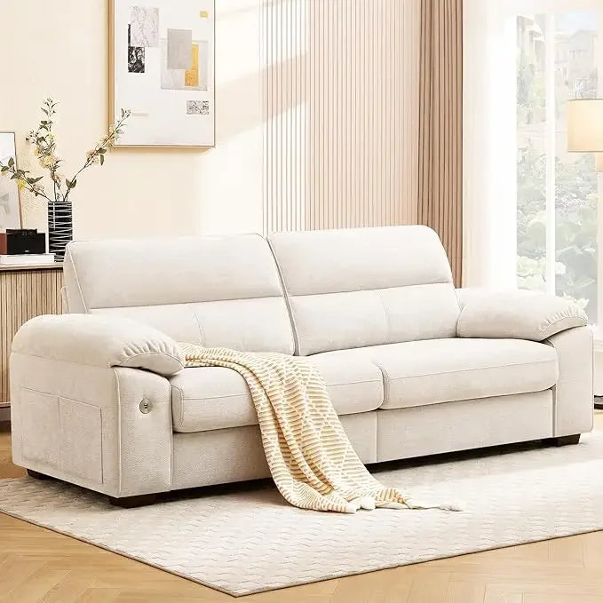 92" Modern Sofa for Living Room, Deep Seat Chenille Couch with Fast Charging Port & Removable Washable Cushions