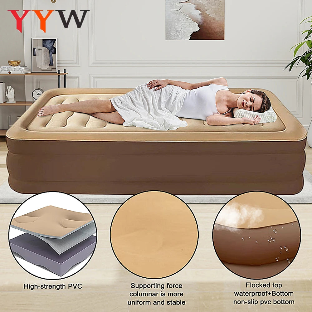 New 2 Persons Inflatable Mattress Camping Folding Outdoor Indoor Home Air Cushion 48cm High Bed Lazy Laying Soft Skin-friendly