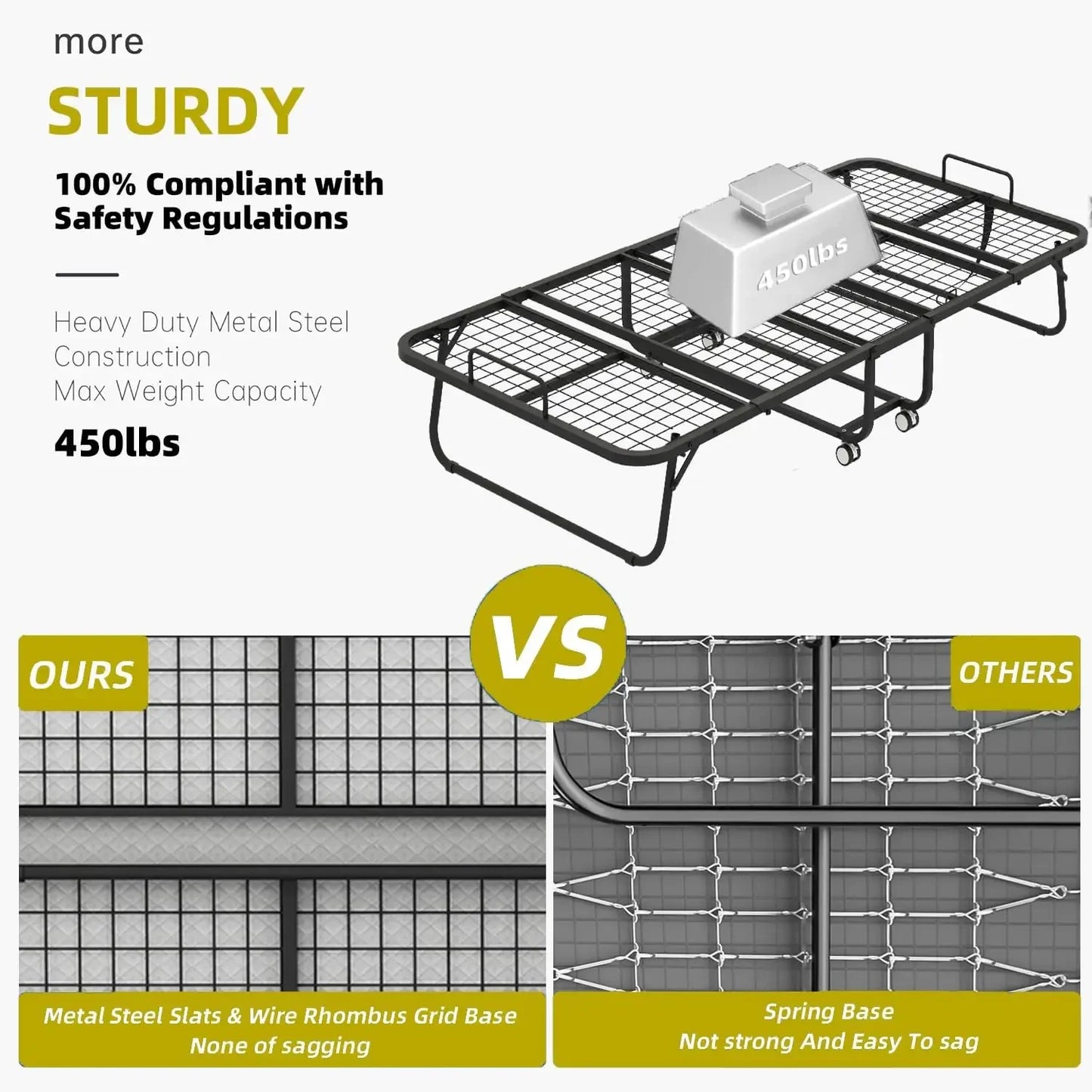 Large Folding Bed with Mattress for Adult - 75''x46'' Portable Foldable Rollaway Bed for Guest, Space Saving Fold Up Bed
