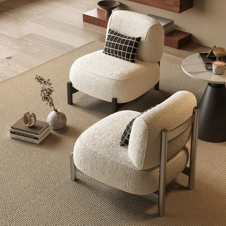 Cream Antique Living Room Single Sofa Designer Living Room Beauty Salon Reception Cloth Cashmere Leisure Chair