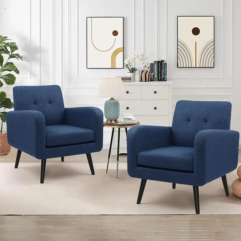 TTF Upholstered Fabric Cozy Armchairs, Living Room Side Chair with Solid Wood Legs, Beige CS