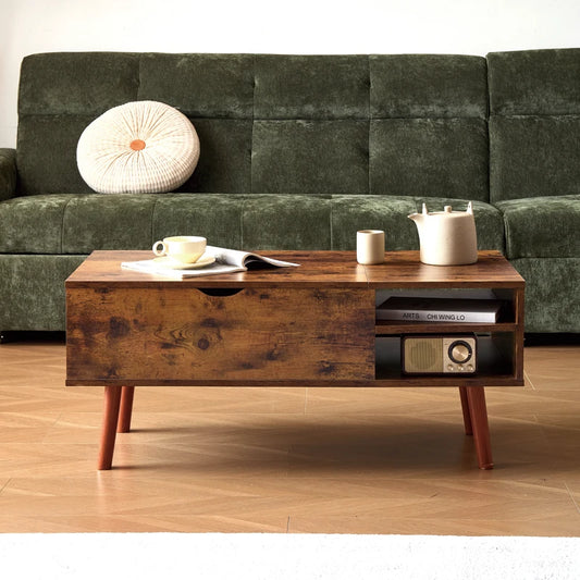 Wood Lift Top Coffee Table with Hidden Compartment and Adjustable Storage Shelf, Lift Tabletop Dining Table for Home Living Room