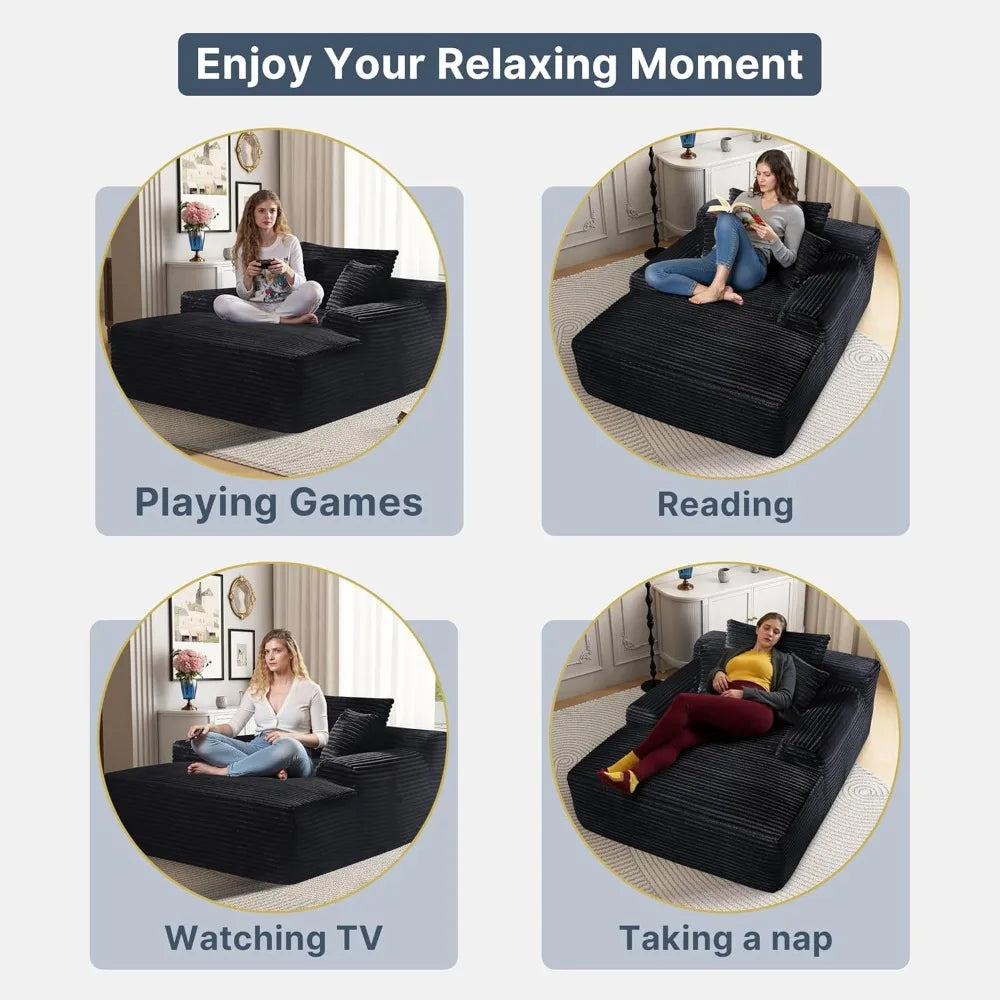 68'' Chaise Lounge Chair Indoor,Fluffy Sofa Bed for Bedroom Living Room,Comfy Boneless Reading Chairs Sleeper Sofa ,Lounge Chair