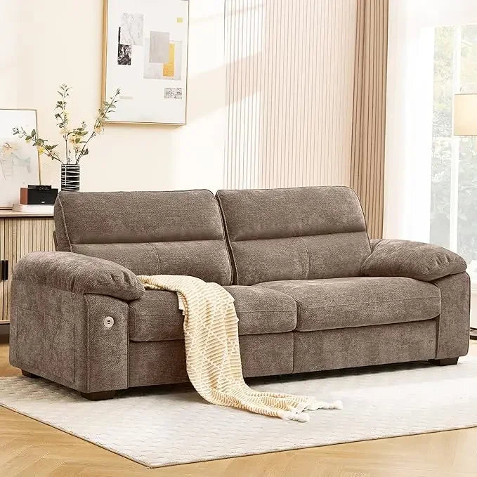 92" Modern Sofa for Living Room, Deep Seat Chenille Couch with Fast Charging Port & Removable Washable Cushions
