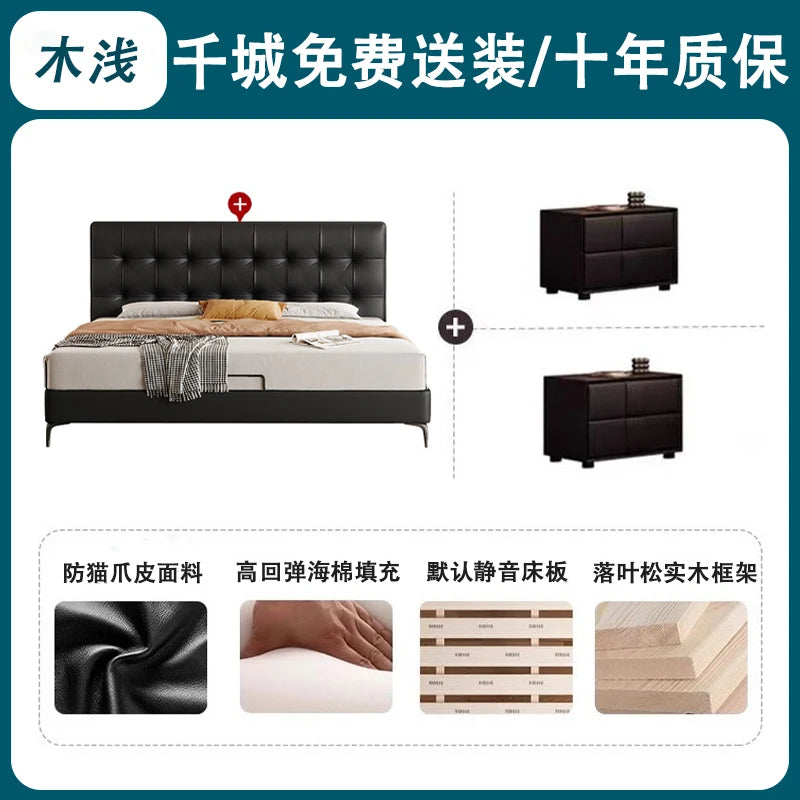Designer Black Double Bed Waterproof Full Size Wooden Platform Double Bed Headboards Luxury Letto Matrimoniale Bedroom Furniture
