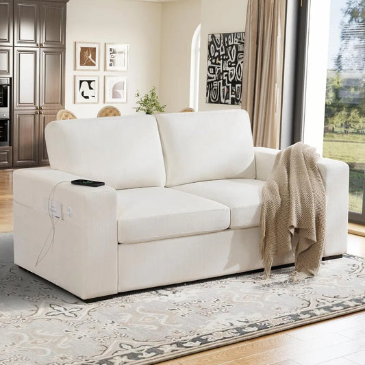 70" Sofa Couch for Living Room, Deep Seat Sofa with USB/Type-C Port, Side Pockets, Removable Cover, Comfy 2-Seats Loveseat