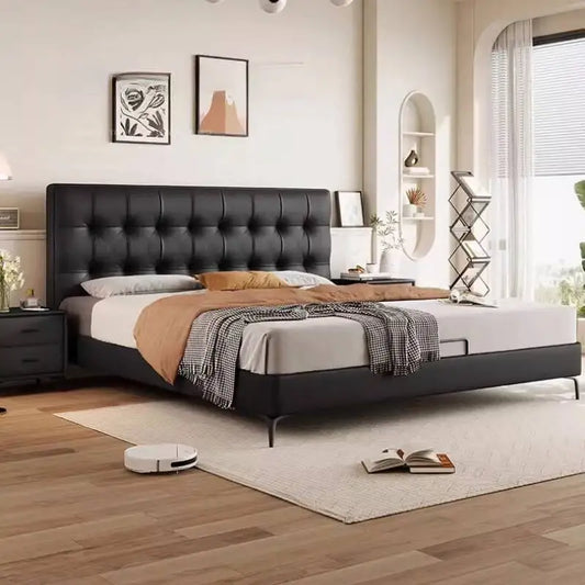 Designer Black Double Bed Waterproof Full Size Wooden Platform Double Bed Headboards Luxury Letto Matrimoniale Bedroom Furniture