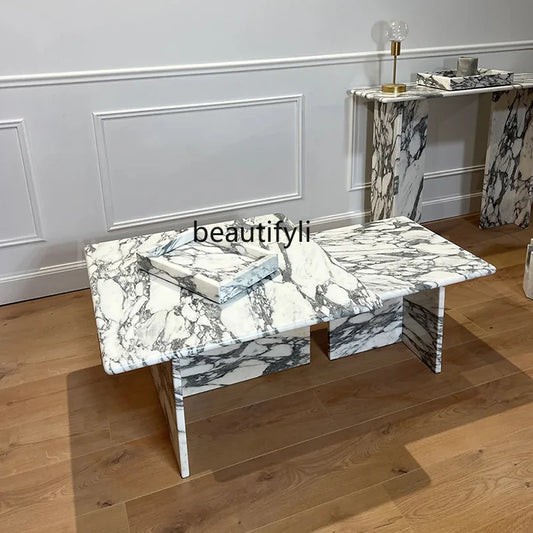 Nordic minimalist natural white marble coffee table, creative living room sofa square, coffee table