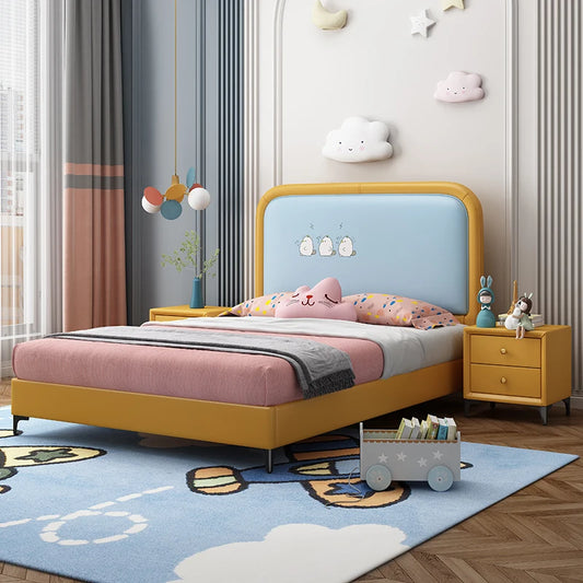 Children Bedroom Furniture Children Solid Wood Bed Girls Leather Storage Single Bed Full Size Storage Bed Frame