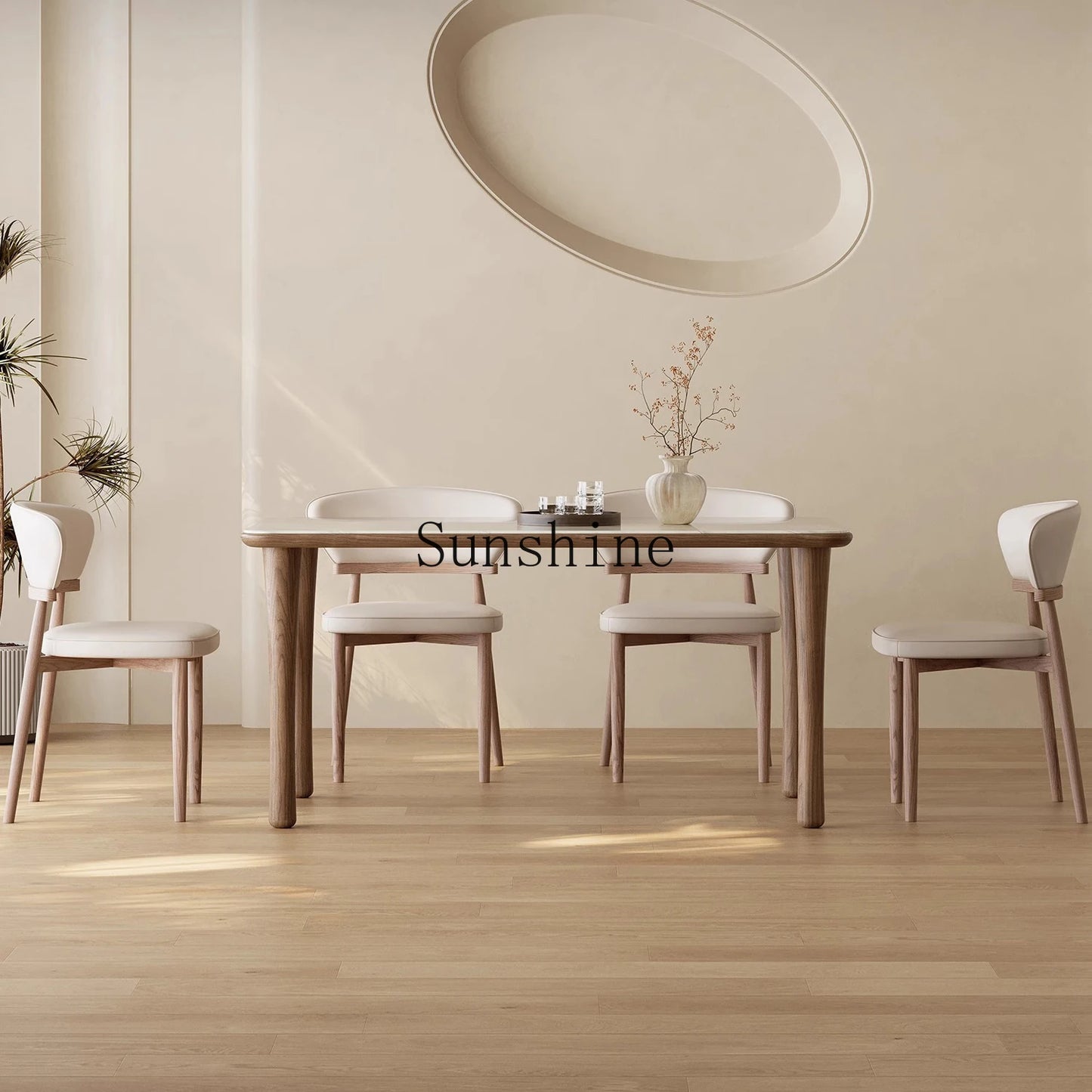 Advanced microcrystalline stone walnut wabi-sabi rectangular dining table and chair combination